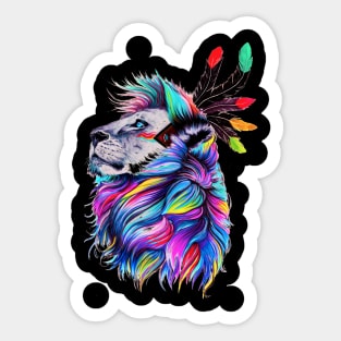 Colorful Lion Face Aztec Sticker